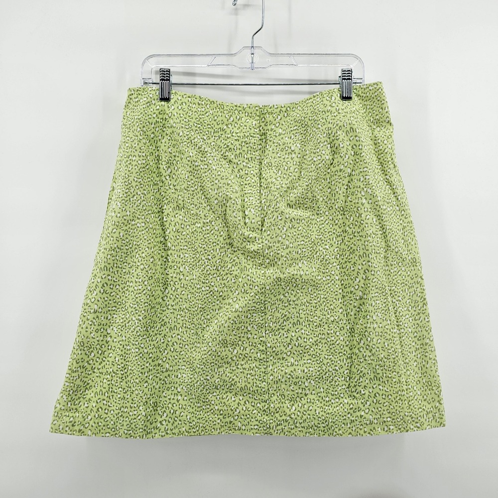 Talbots A-Line Skirt Women Size 16 Green Leopard Print Cotton Zip Front
